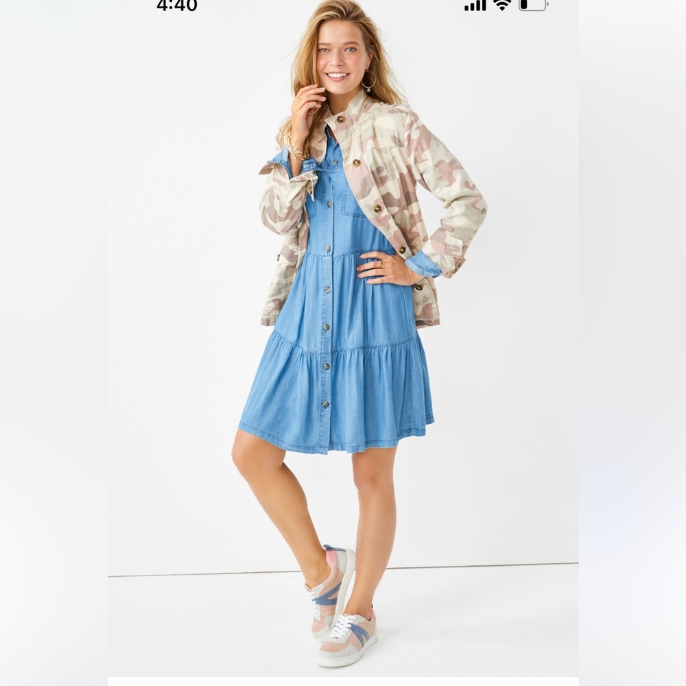 New Japna Washed Chambray Button Front Babydoll Dress - Picture 4 of 13